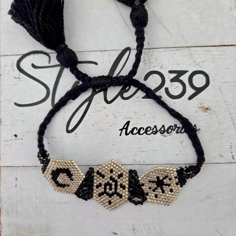 Miyuki Black and Silver Adjustable Bracelet